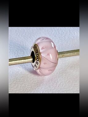Authentic Pandora Sterling Silver “Pink Looking Glass” Murano Bead Charm